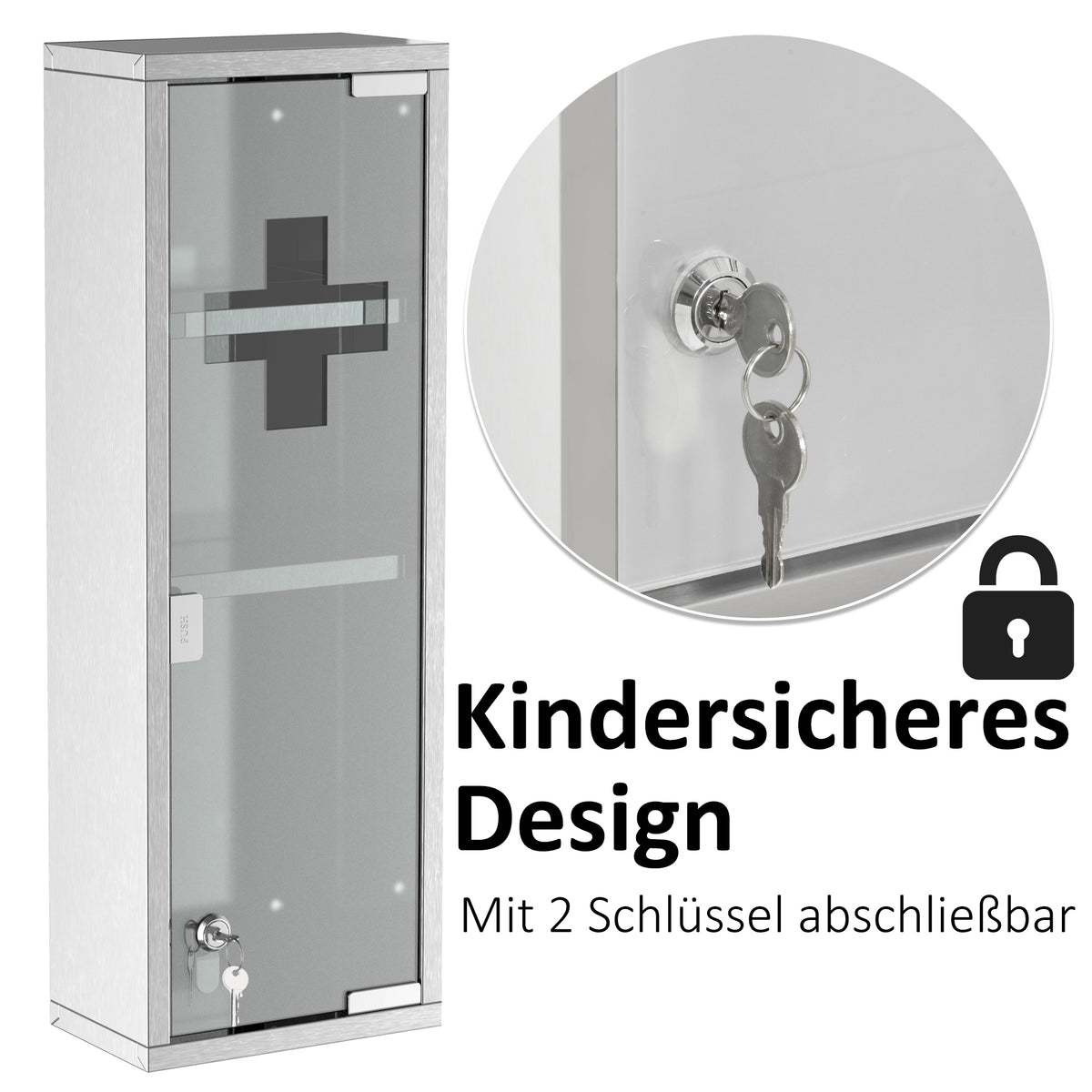 Abschließbarer Medikamentenschrank mit Glastür