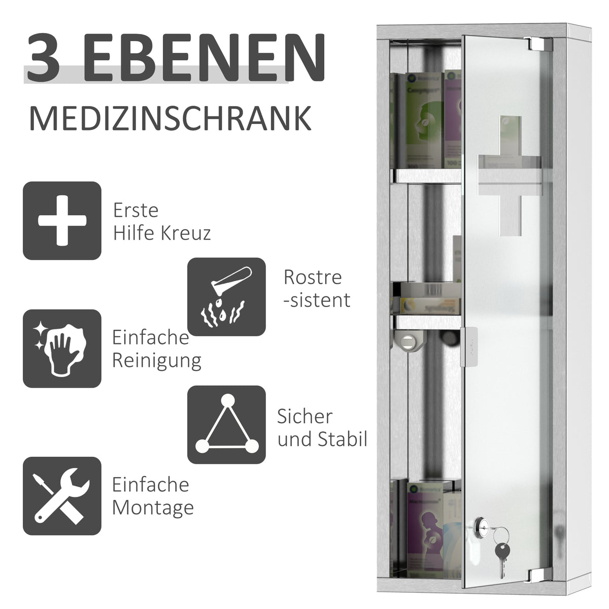 Abschließbarer Medikamentenschrank mit Glastür