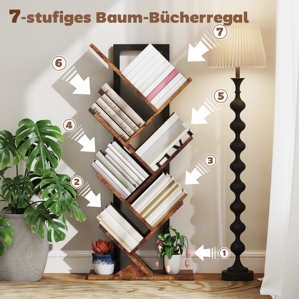 Baum-Bücherregal mit 7 oder 9 Ebenen