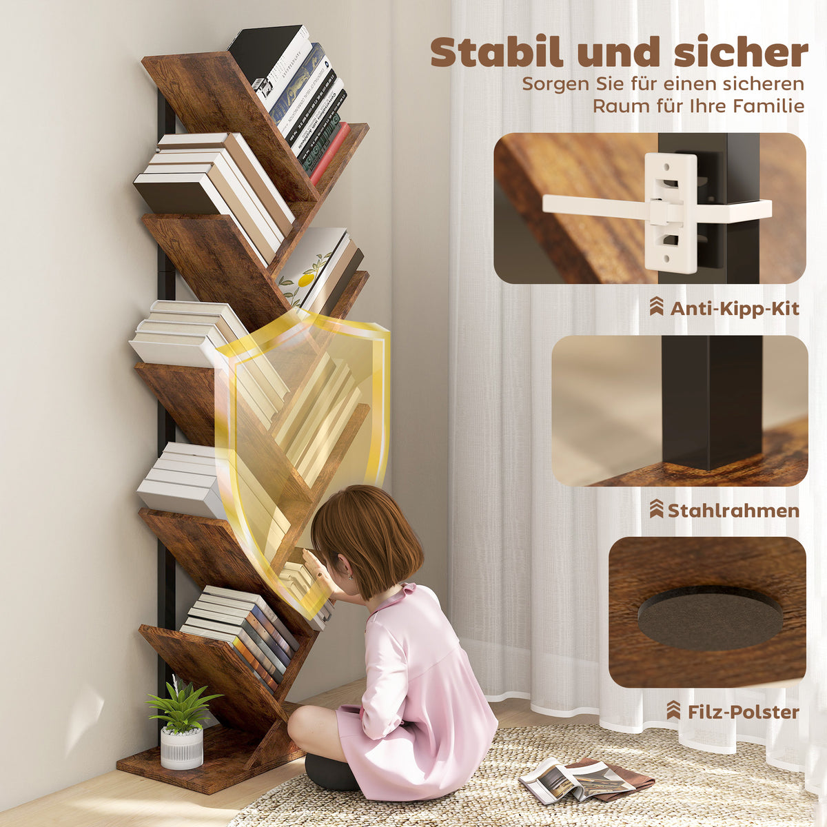 Baum-Bücherregal mit 7 oder 9 Ebenen