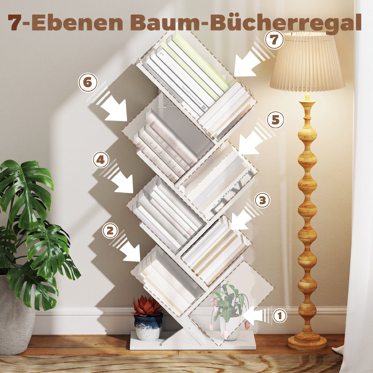 Baum-Bücherregal mit 7 oder 9 Ebenen