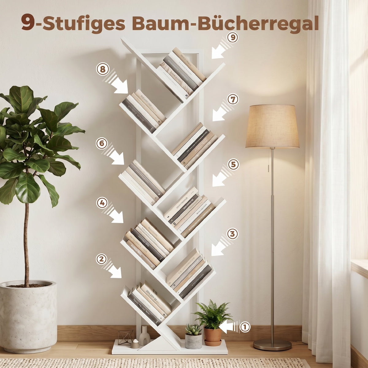 Baum-Bücherregal mit 7 oder 9 Ebenen