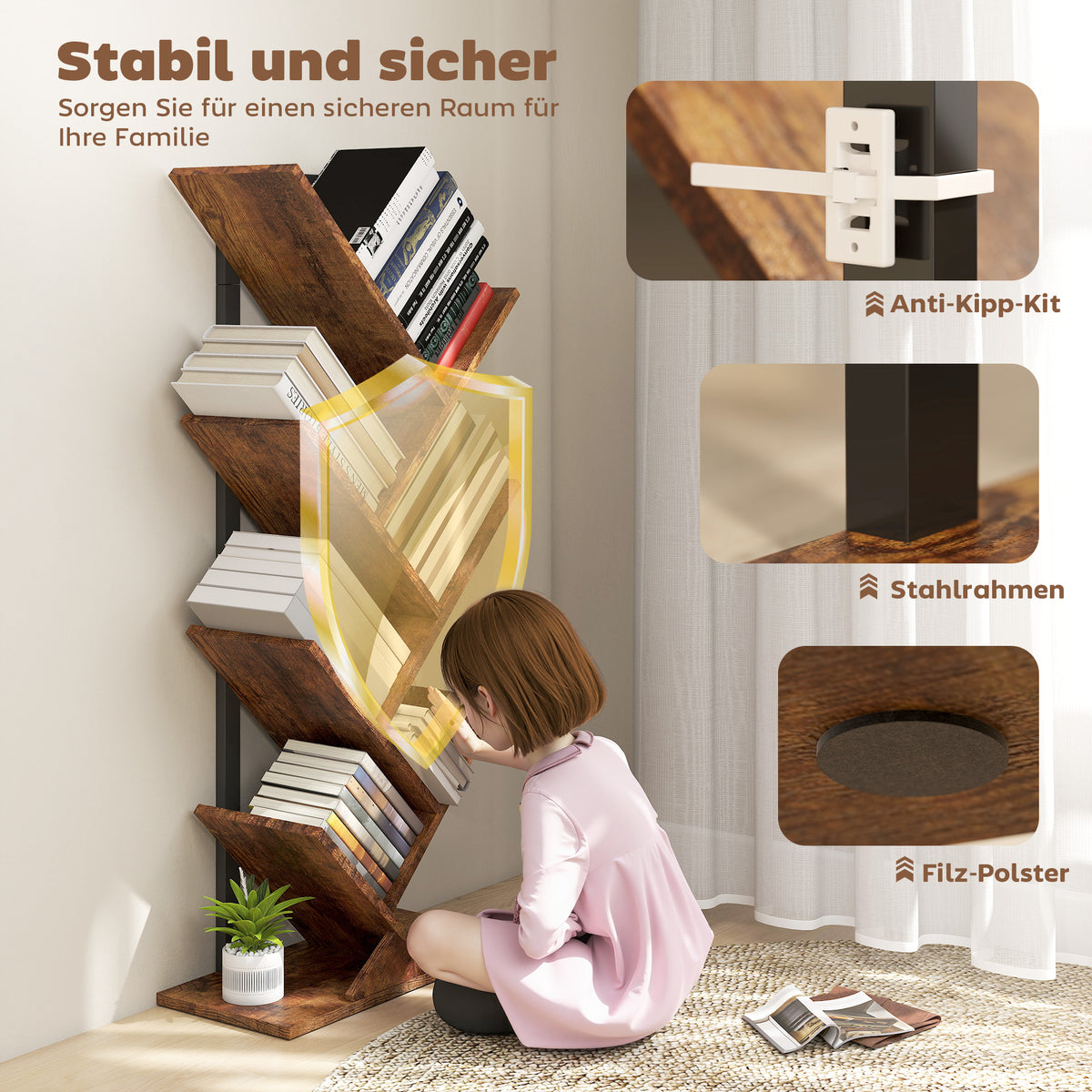 Baum-Bücherregal mit 7 oder 9 Ebenen