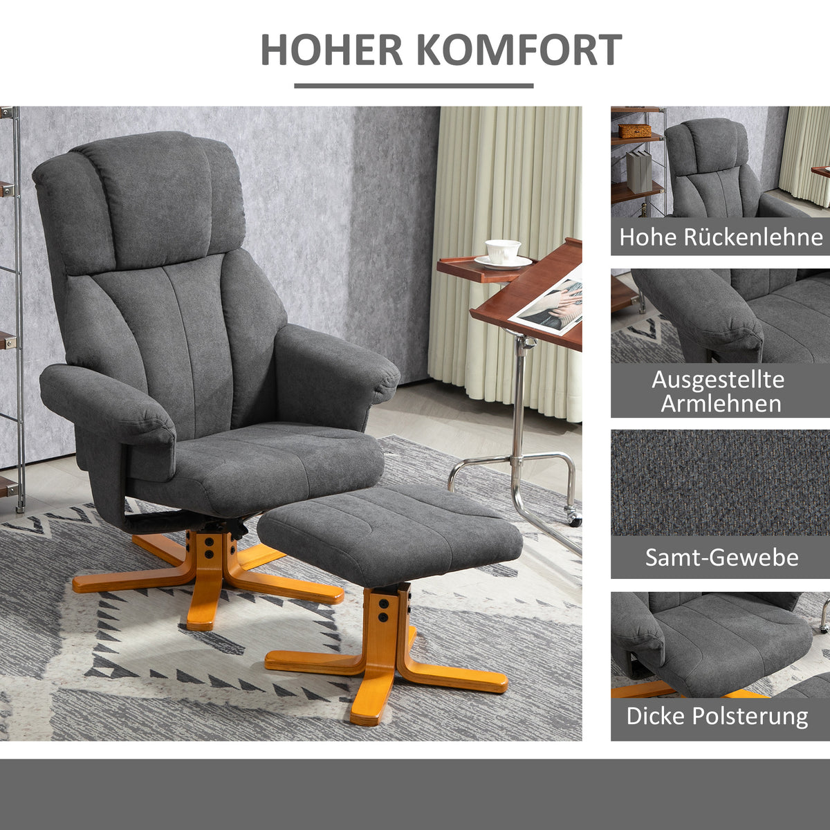 Relaxsessel mit Fußhocker und verstellbarer Rückenlehne