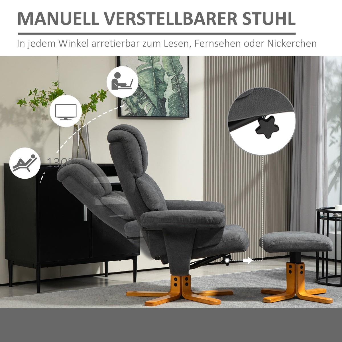 Relaxsessel mit Fußhocker und verstellbarer Rückenlehne