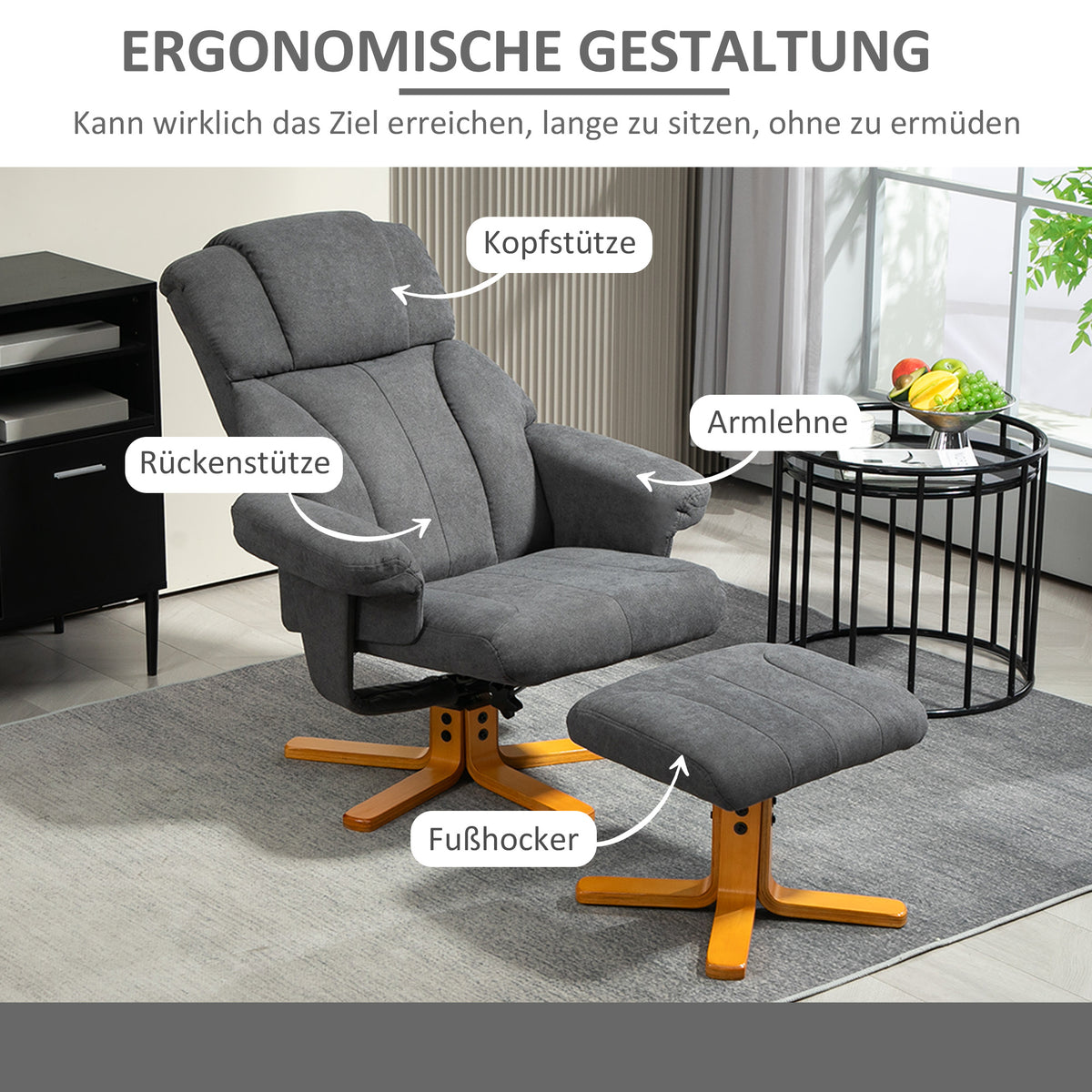 Relaxsessel mit Fußhocker und verstellbarer Rückenlehne