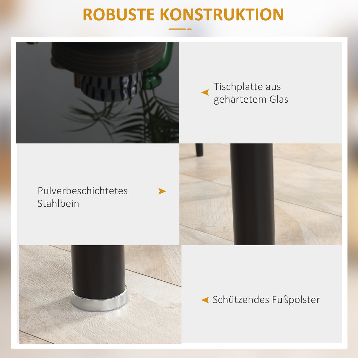 5-teilige Essgruppe mit Glastisch und 4 Stühlen