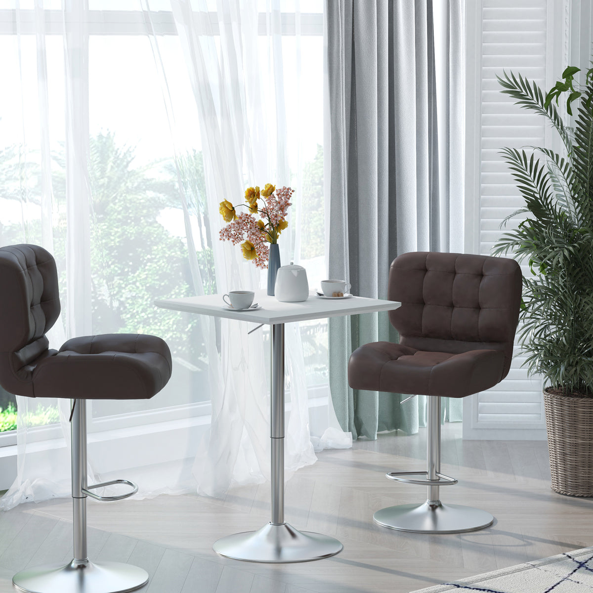 Quadratischer Bartisch höhenverstellbar aus Stahl