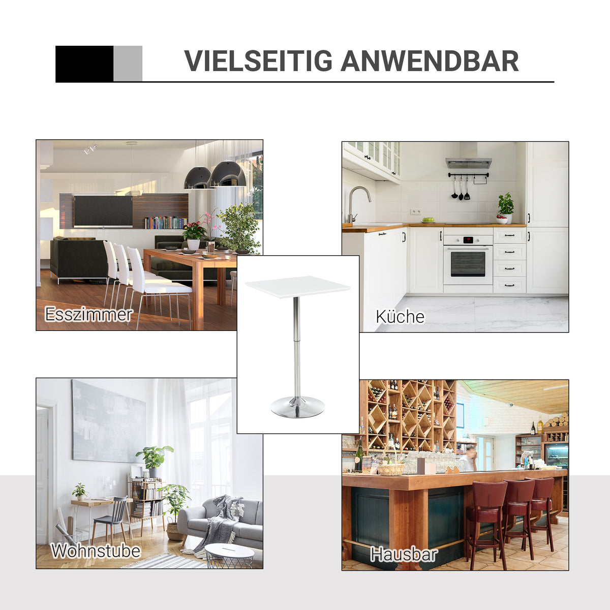 Quadratischer Bartisch höhenverstellbar aus Stahl