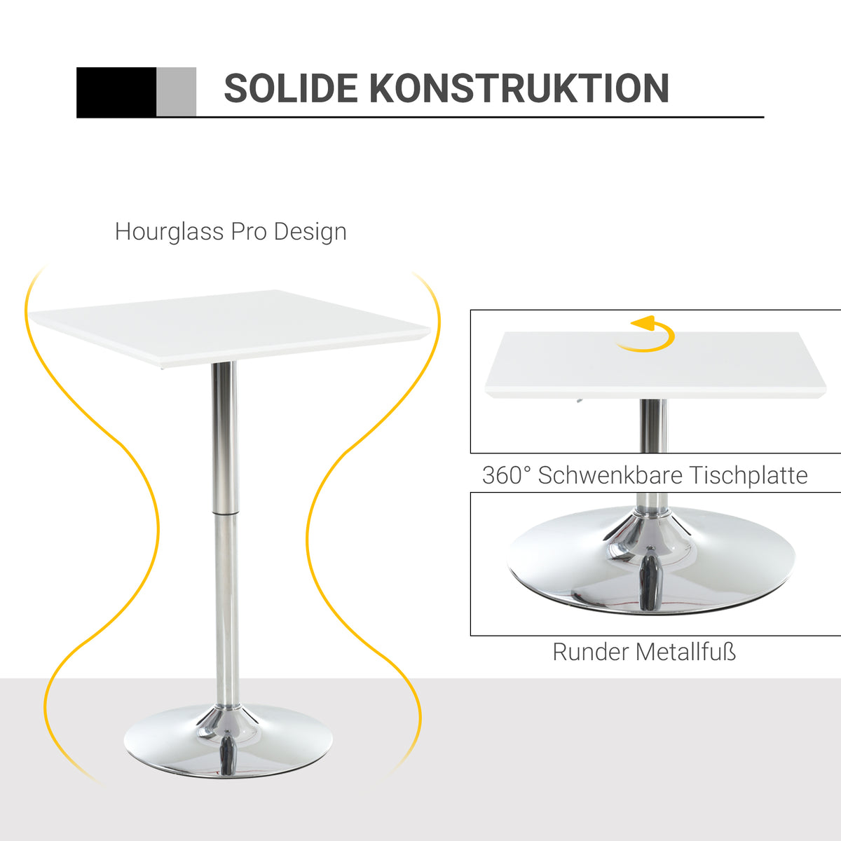 Quadratischer Bartisch höhenverstellbar aus Stahl