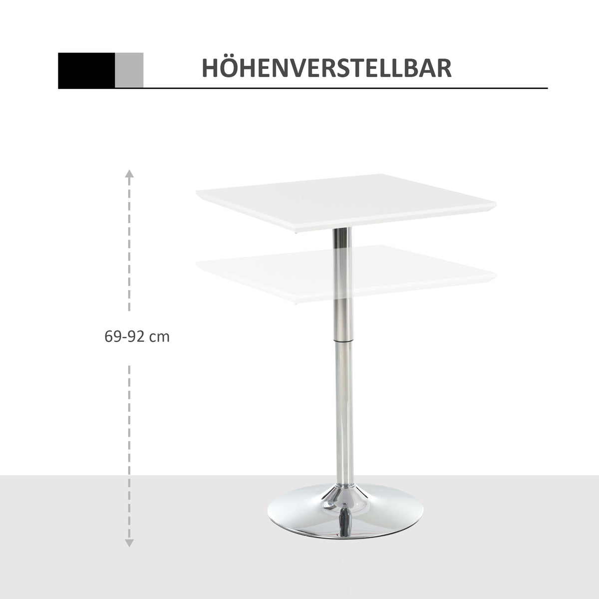 Quadratischer Bartisch höhenverstellbar aus Stahl