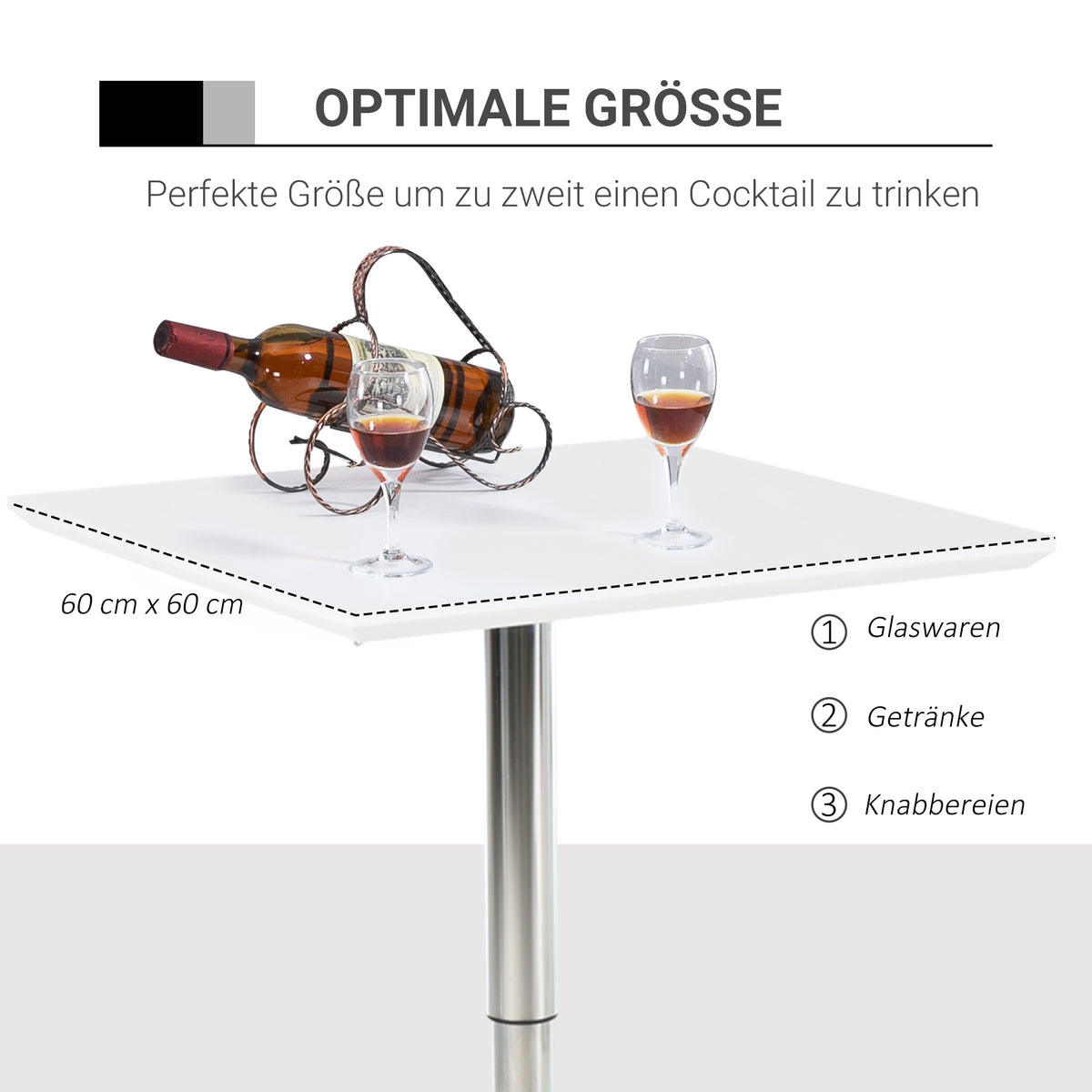 Quadratischer Bartisch höhenverstellbar aus Stahl