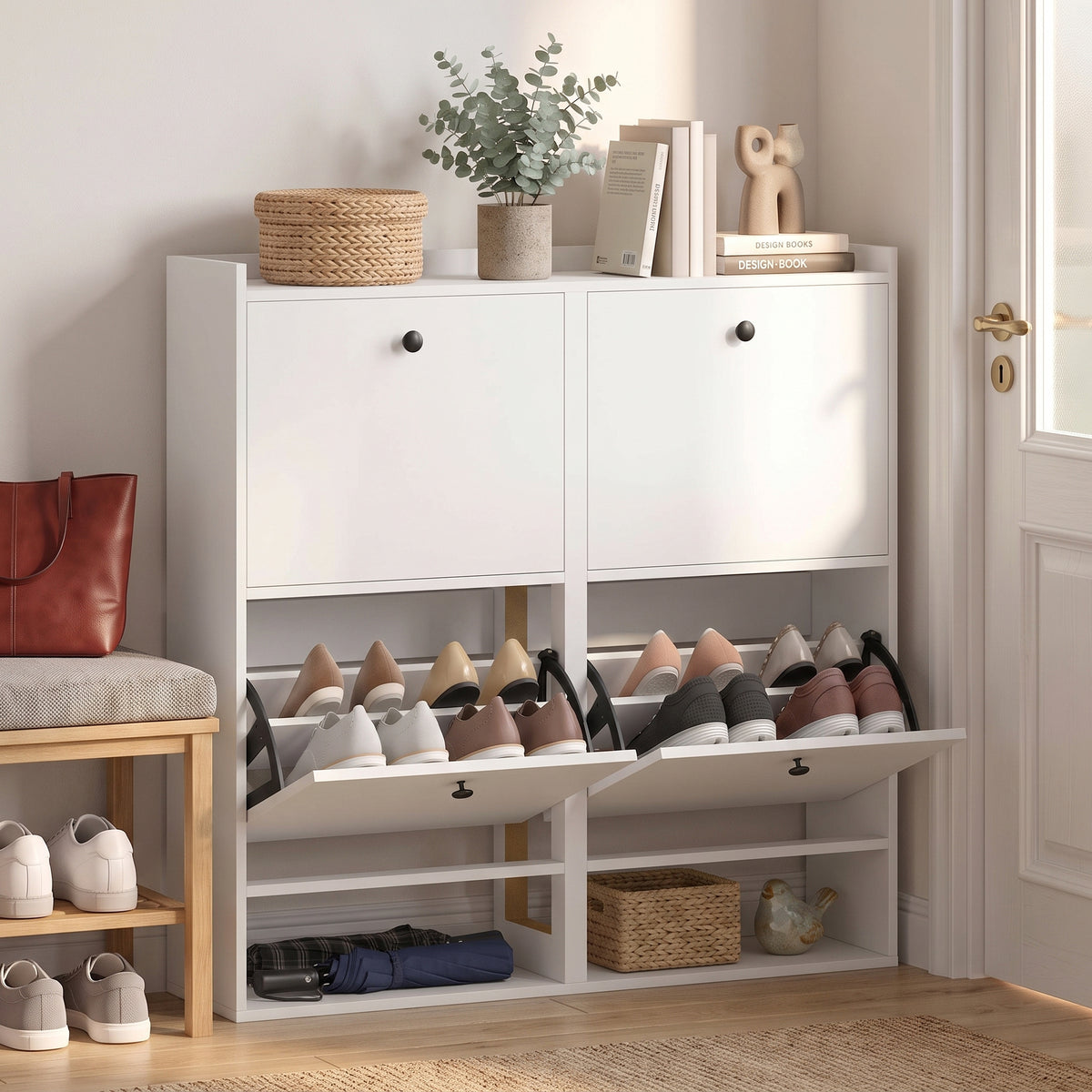 Schuhschrank mit 4 Klappfächern und Ablage