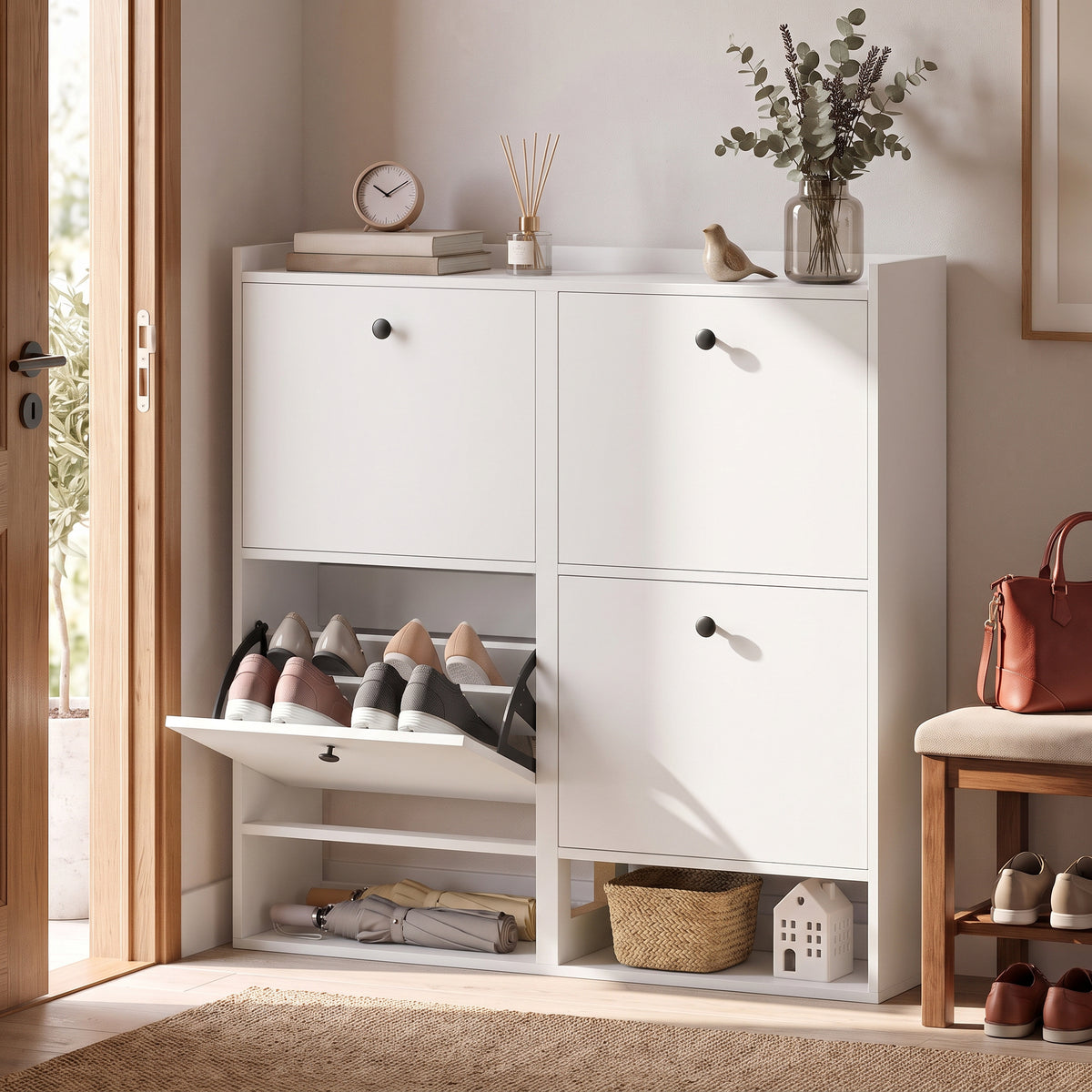 Schuhschrank mit 4 Klappfächern und Ablage
