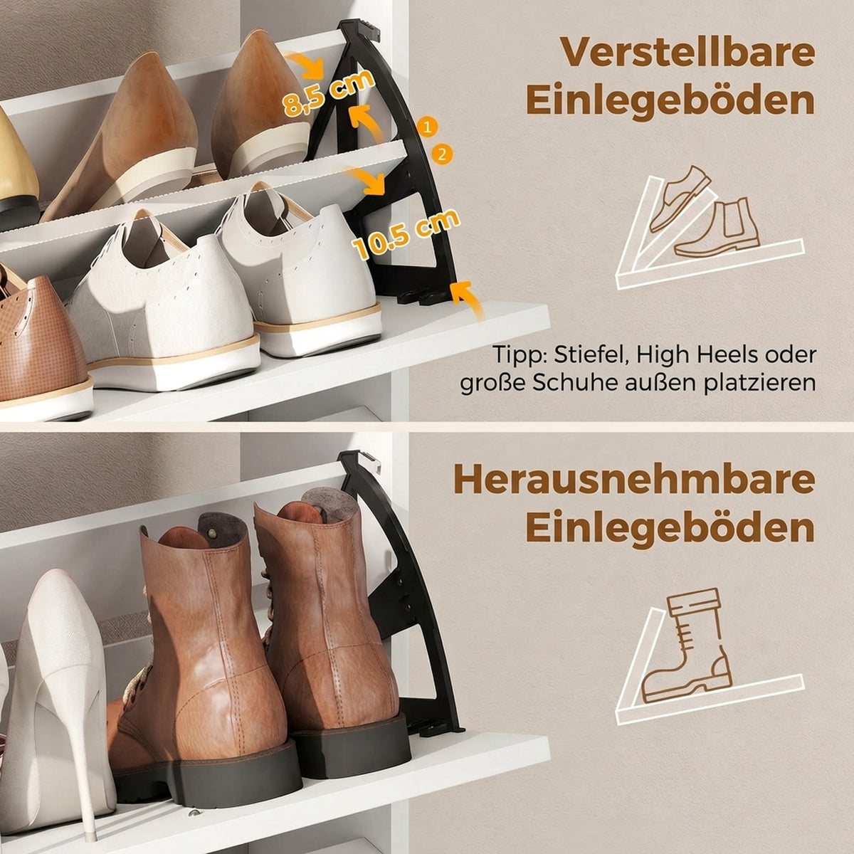Schuhschrank mit 4 Klappfächern und Ablage