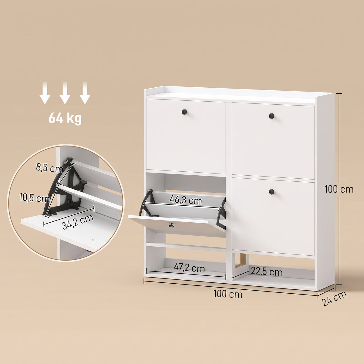 Schuhschrank mit 4 Klappfächern und Ablage