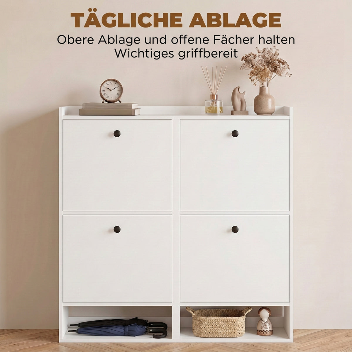 Schuhschrank mit 4 Klappfächern und Ablage