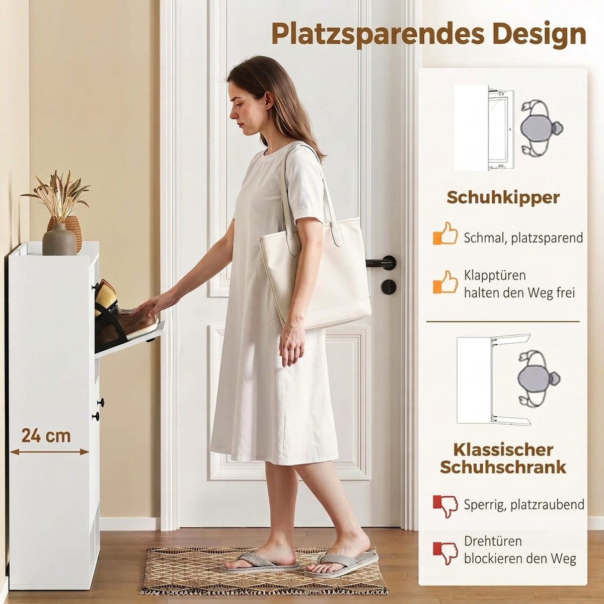 Schuhschrank mit 4 Klappfächern und Ablage