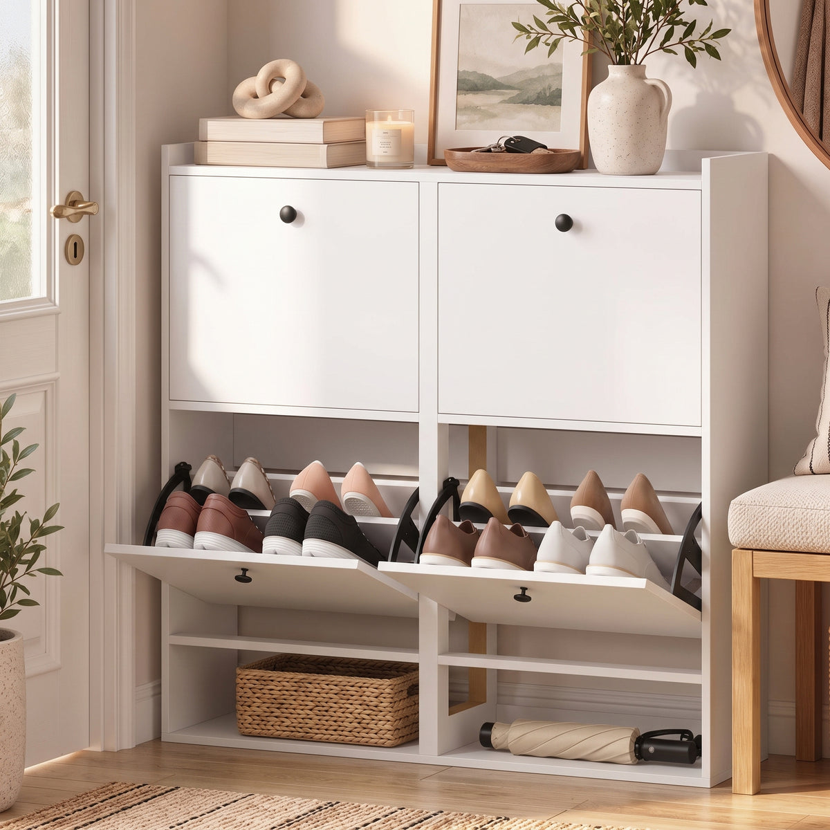 Schuhschrank mit 4 Klappfächern und Ablage