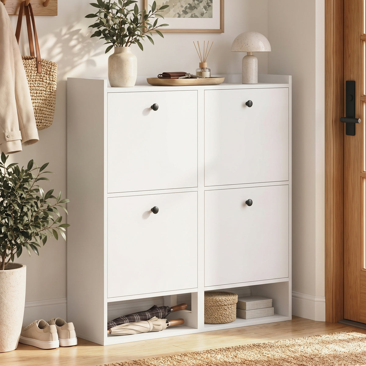 Schuhschrank mit 4 Klappfächern und Ablage