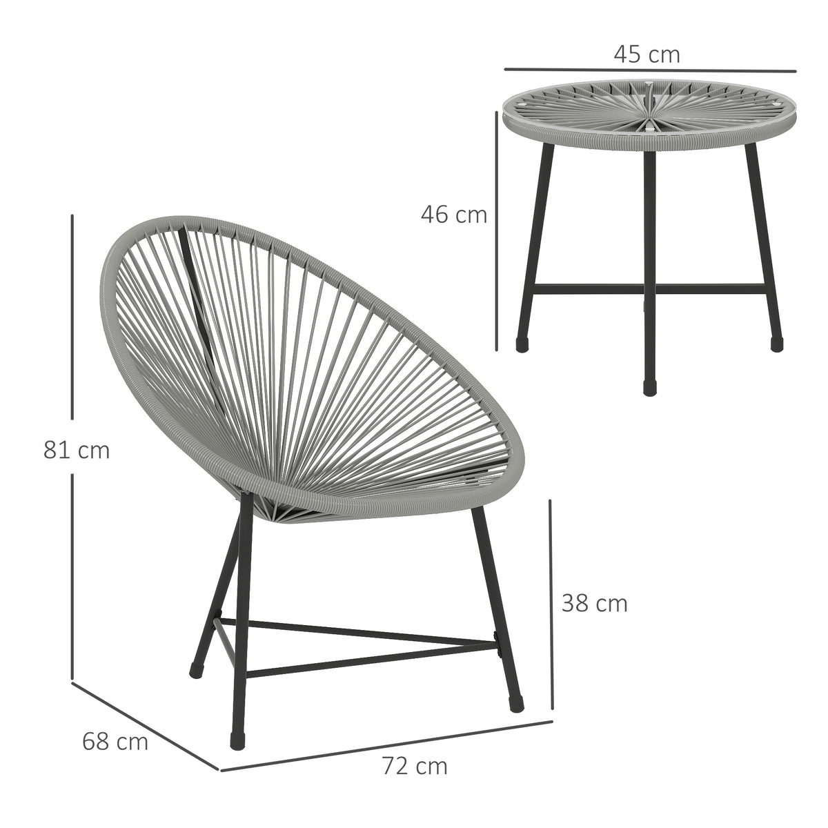 3-teiliges Gartenmöbel-Set mit Glasplatte