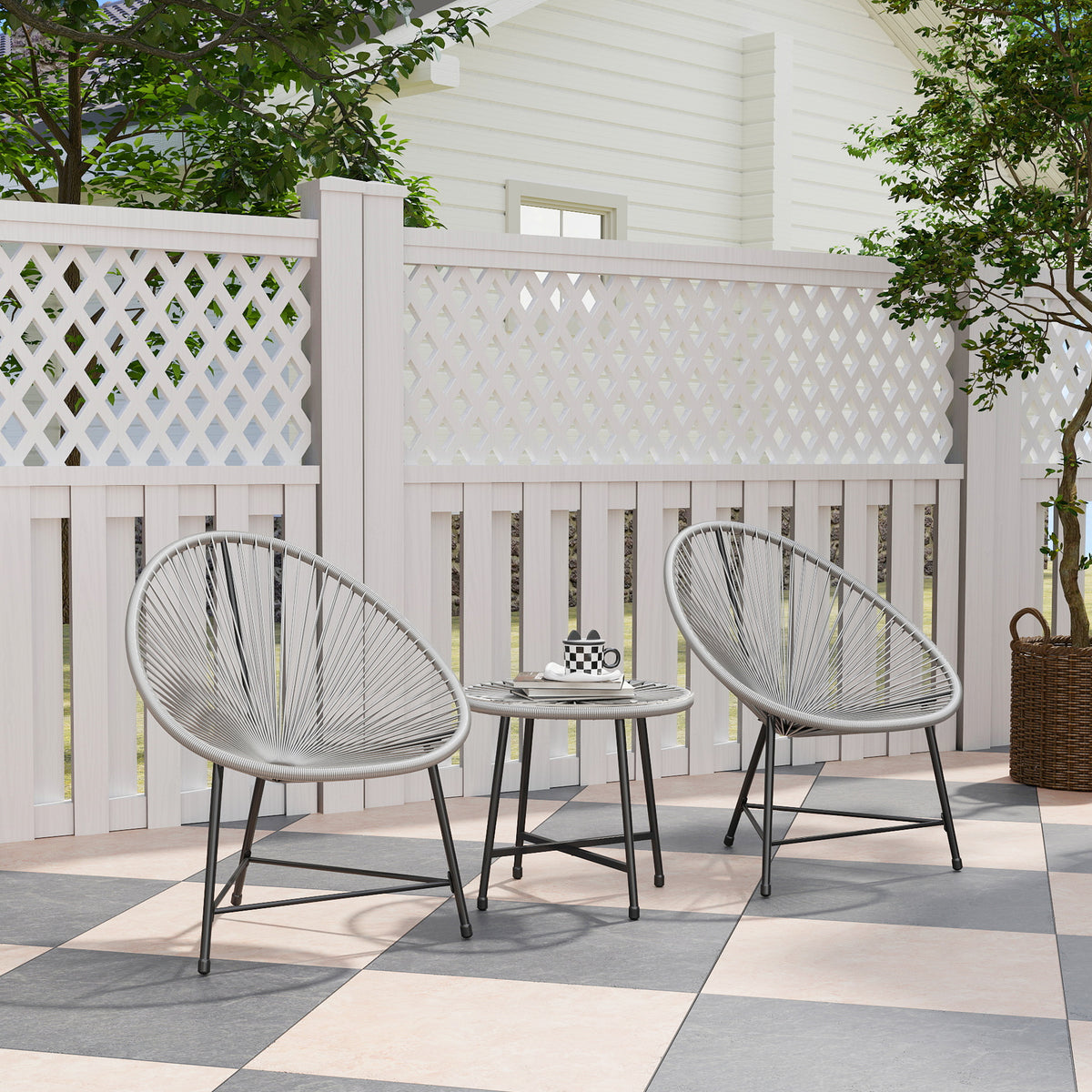 3-teiliges Gartenmöbel-Set mit Glasplatte