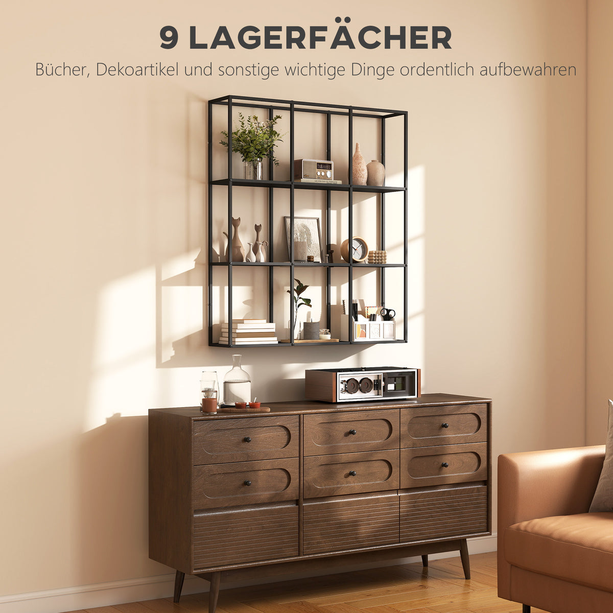 Wandregal aus Metall mit 9 Fächern