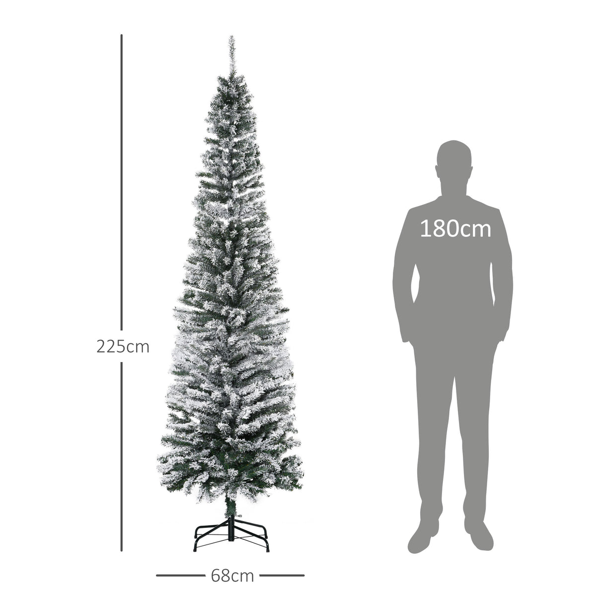 Schlanker künstlicher Weihnachtsbaum mit Schnee, 225 cm