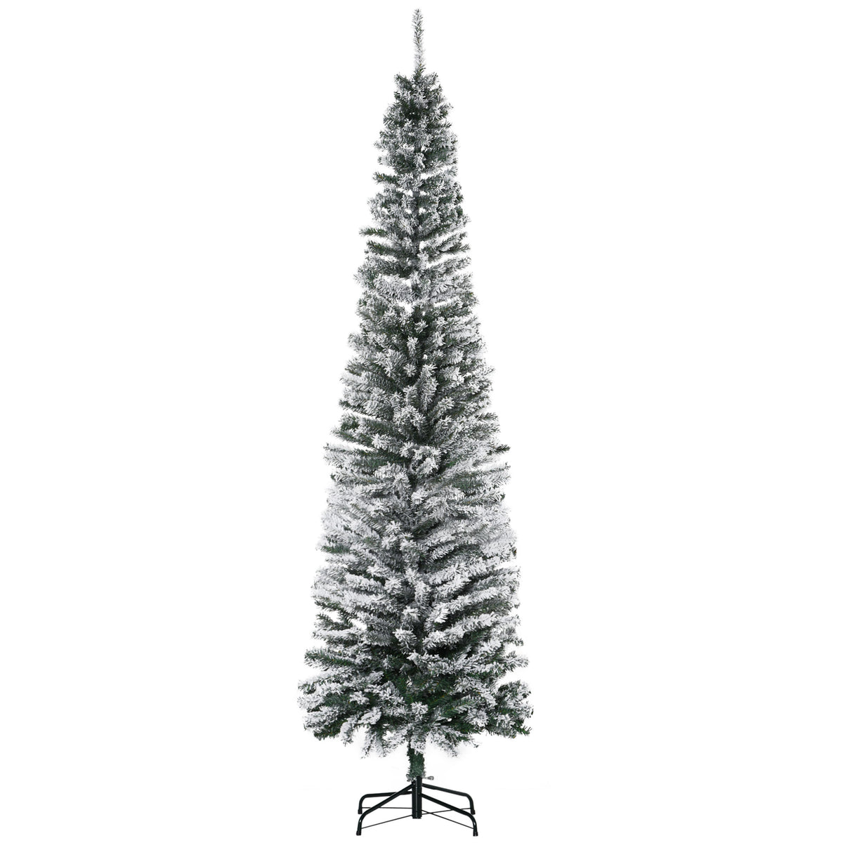 Schlanker künstlicher Weihnachtsbaum mit Schnee, 225 cm