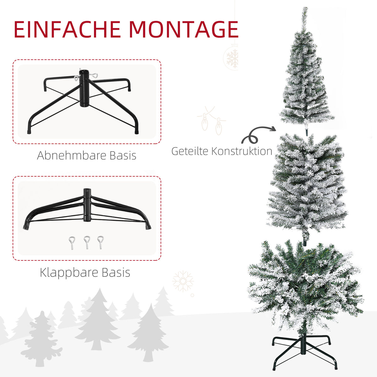Schlanker künstlicher Weihnachtsbaum mit Schnee, 225 cm