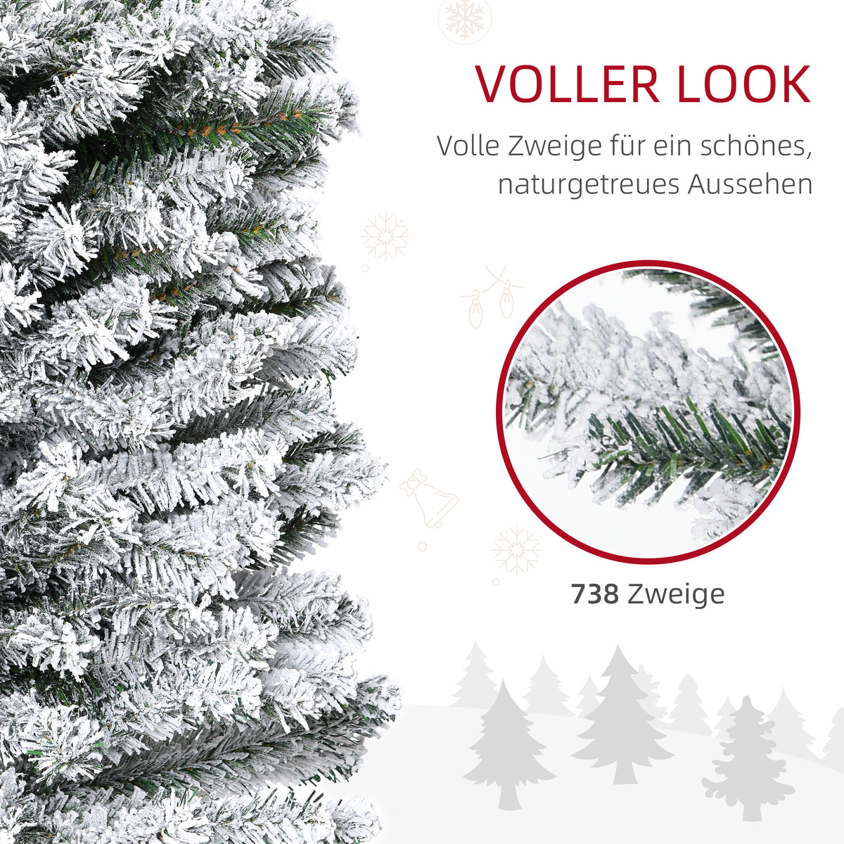 Schlanker künstlicher Weihnachtsbaum mit Schnee, 225 cm