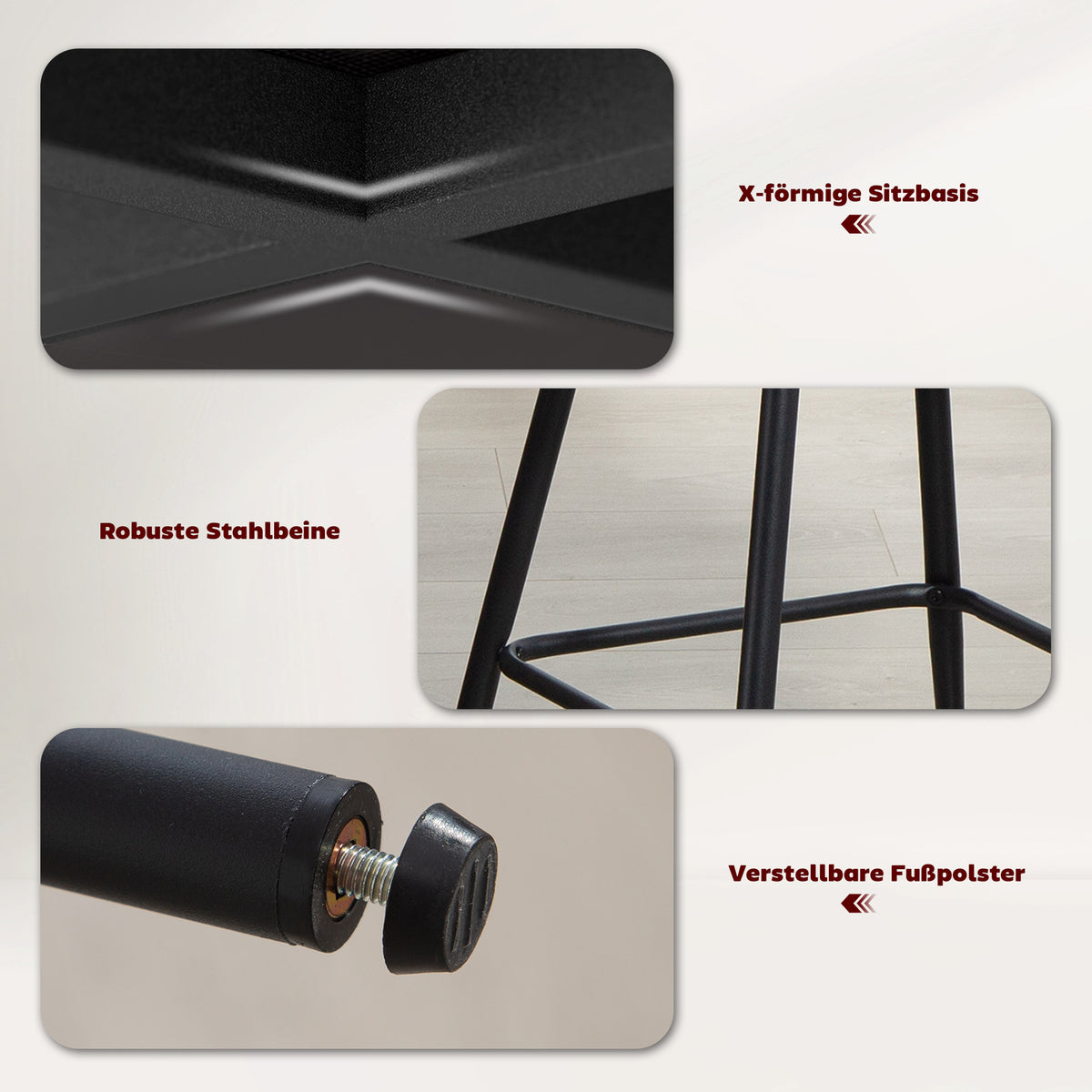 2er-Set Barhocker mit Rückenlehne und Fußstütze