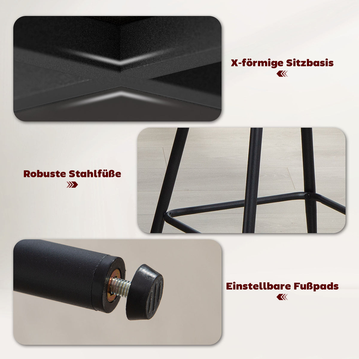 2er-Set Barhocker mit Rückenlehne und Fußstütze
