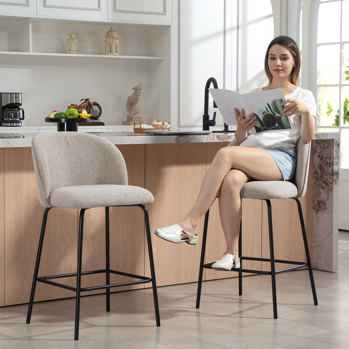 2er-Set Barhocker mit Rückenlehne und Fußstütze