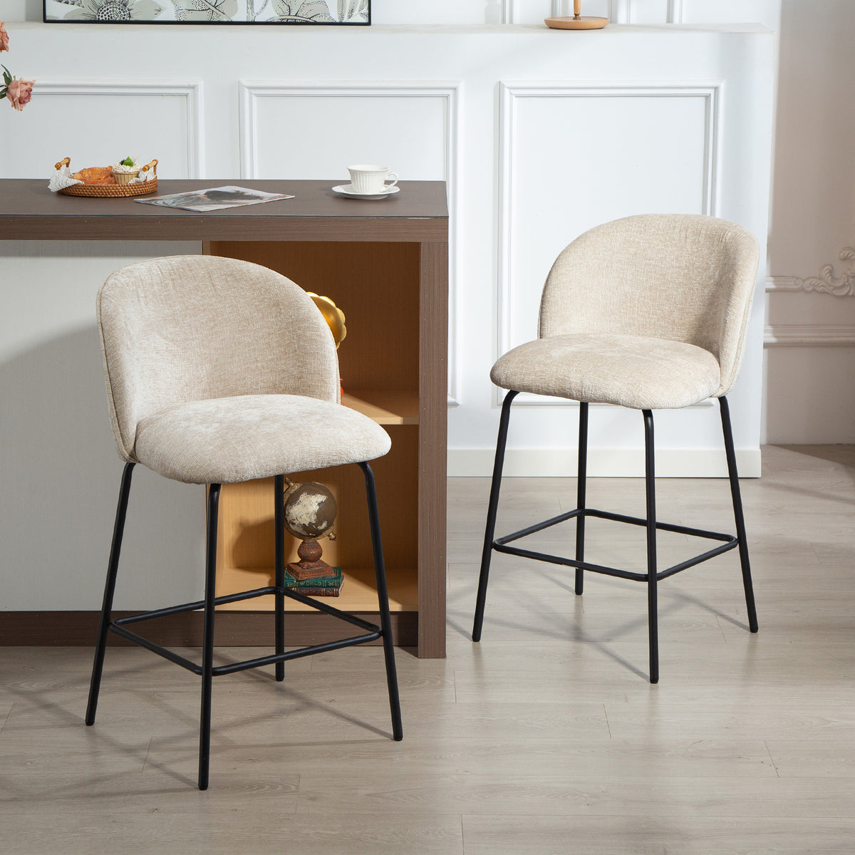 2er-Set Barhocker mit Rückenlehne und Fußstütze