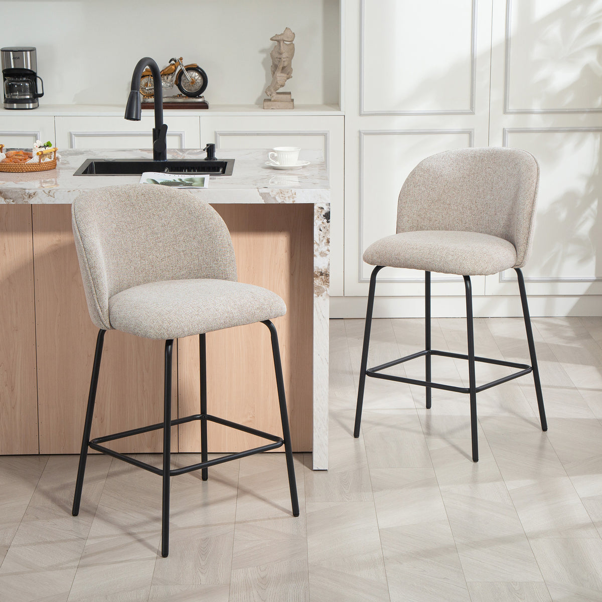 2er-Set Barhocker mit Rückenlehne und Fußstütze
