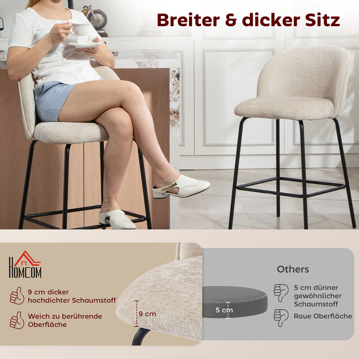 2er-Set Barhocker mit Rückenlehne und Fußstütze