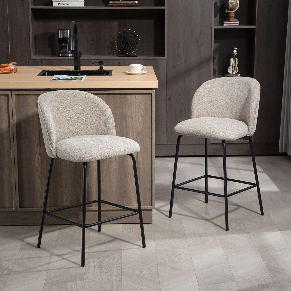 2er-Set Barhocker mit Rückenlehne und Fußstütze