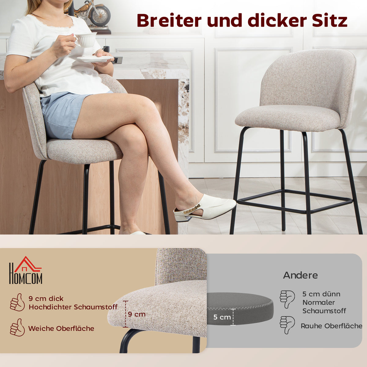 2er-Set Barhocker mit Rückenlehne und Fußstütze