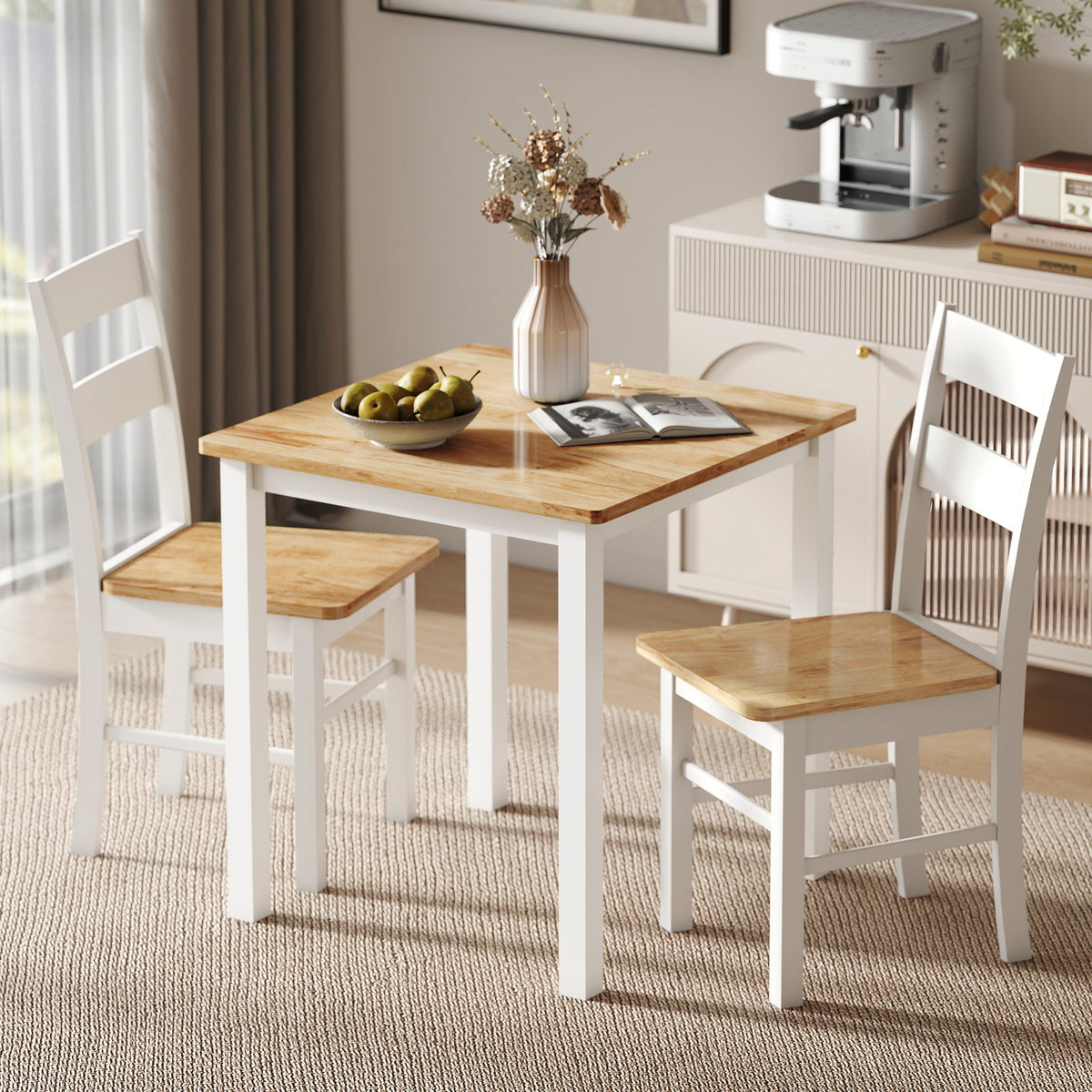 2er-Set Küchenstühle aus Kautschukholz mit Sprossenlehne