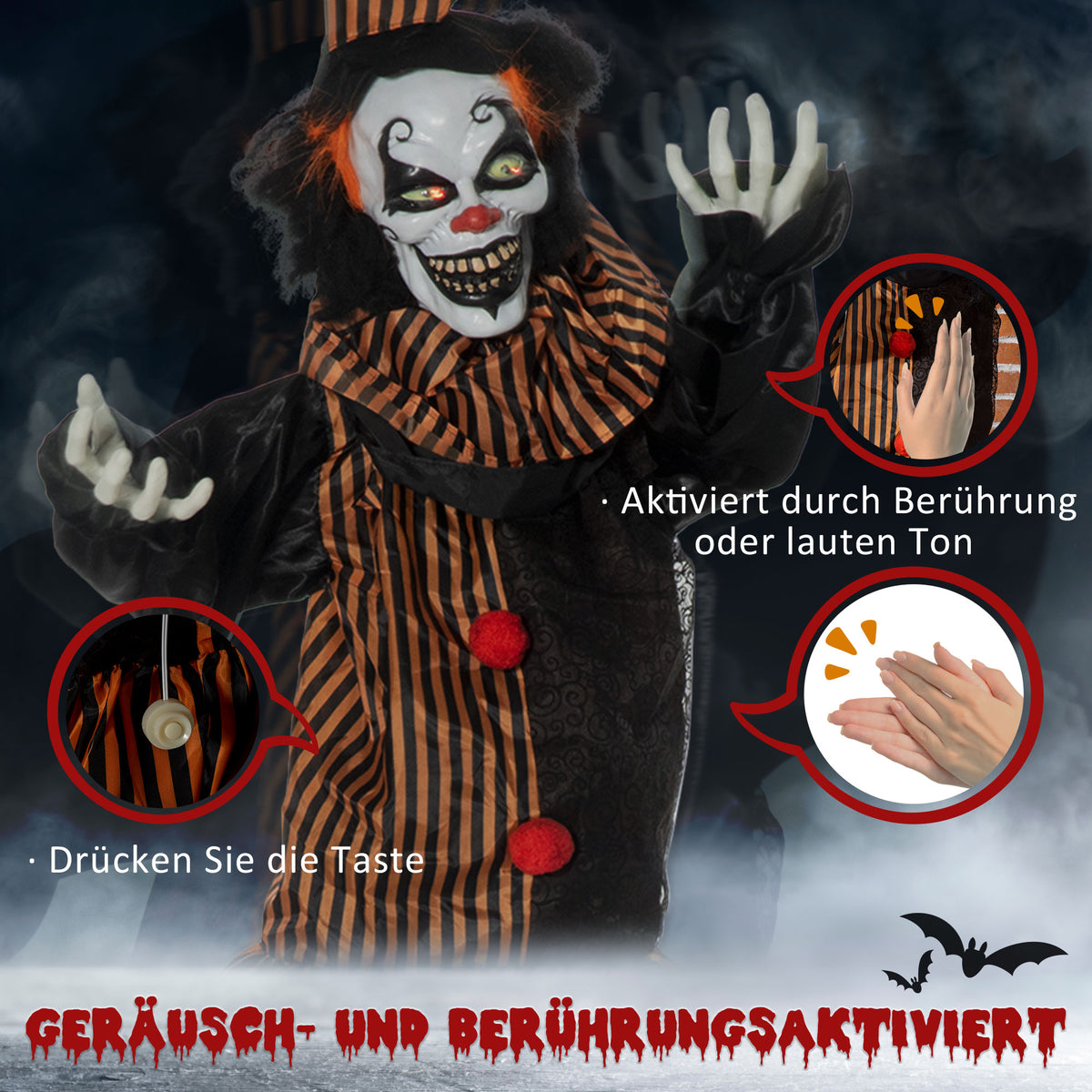 Animierte Halloween-Clowndekoration mit Soundeffekten