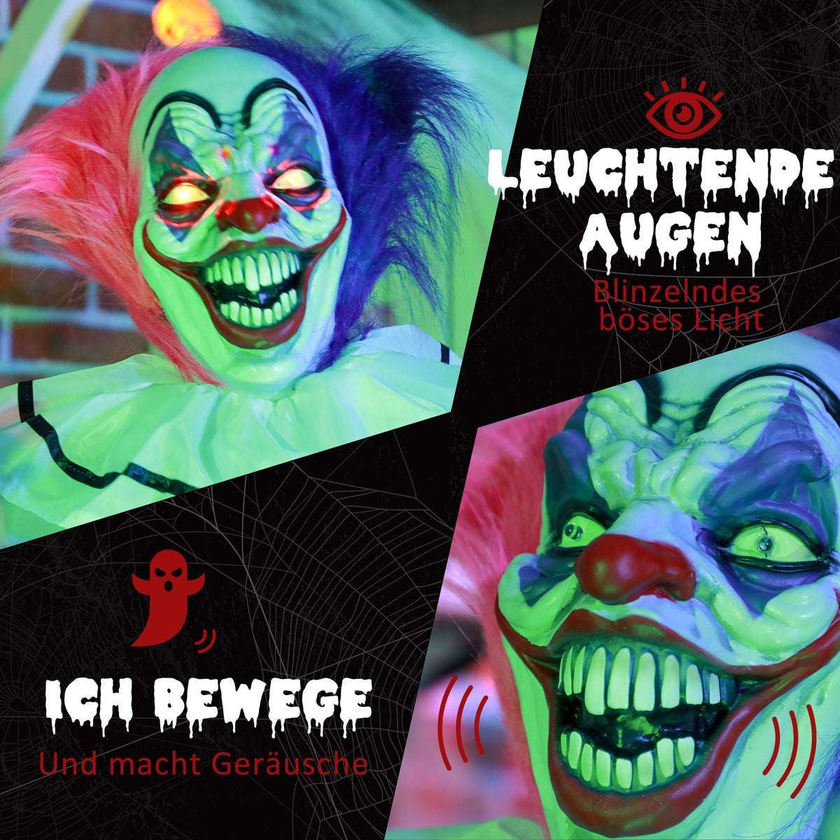 Animierte Halloween-Clowndekoration mit Soundeffekten
