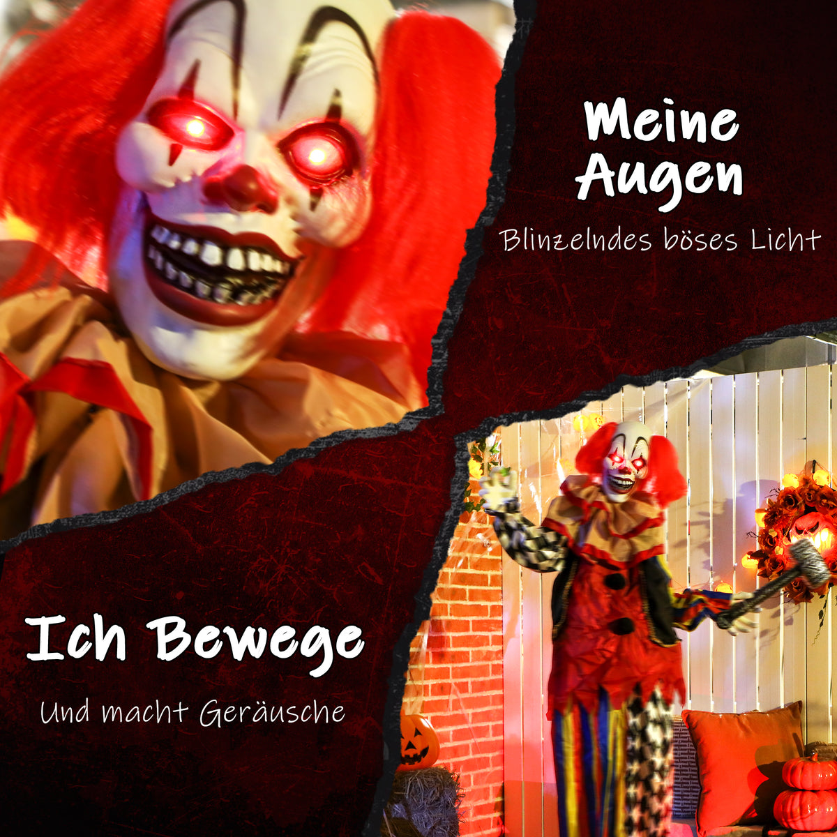Animierte Halloween-Clowndekoration mit Soundeffekten