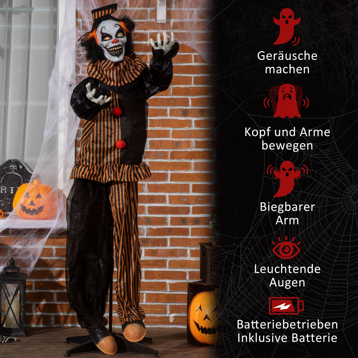 Animierte Halloween-Clowndekoration mit Soundeffekten