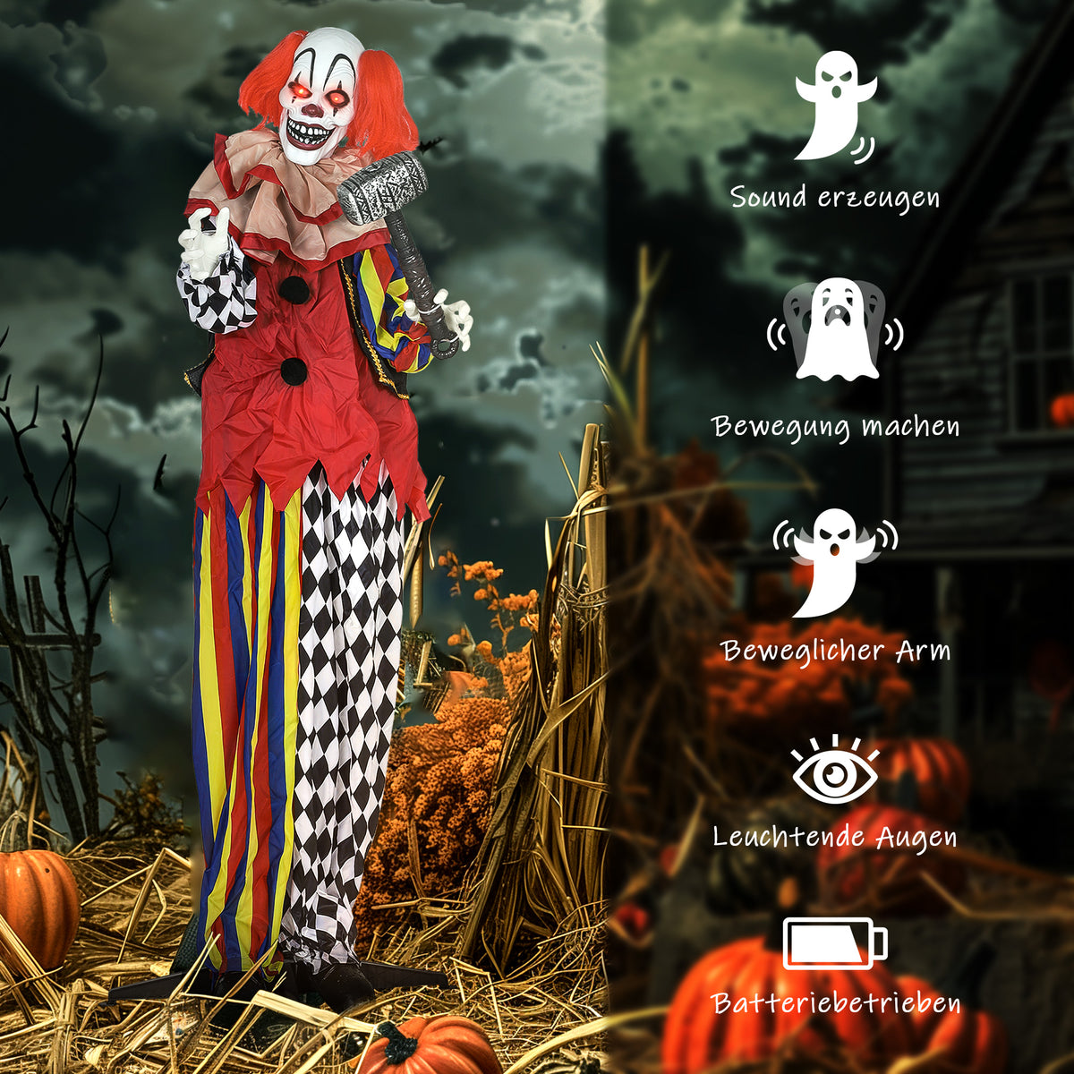 Animierte Halloween-Clowndekoration mit Soundeffekten