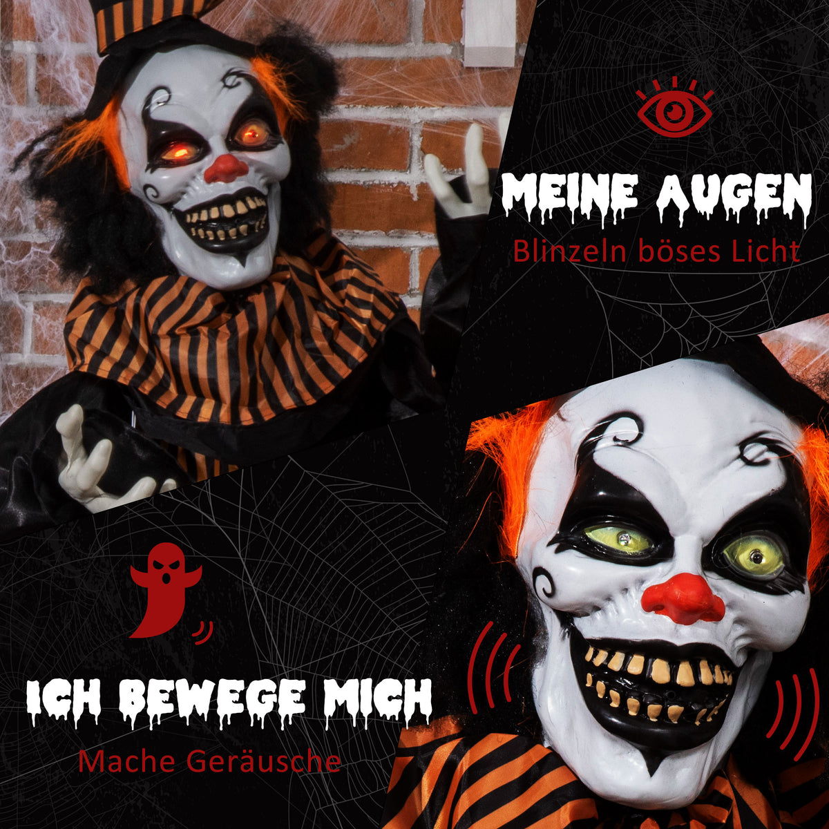 Animierte Halloween-Clowndekoration mit Soundeffekten