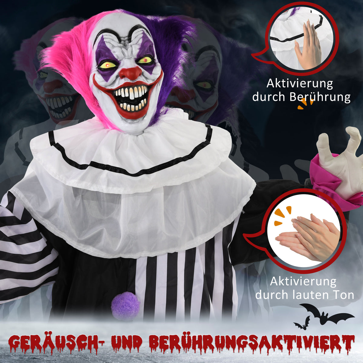 Animierte Halloween-Clowndekoration mit Soundeffekten