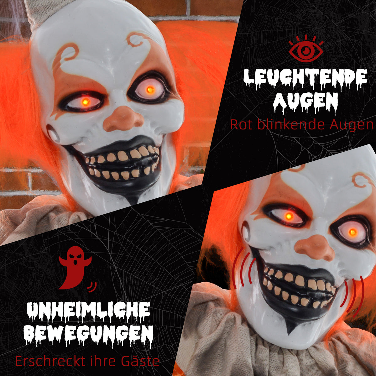 Animierte Halloween-Clowndekoration mit Soundeffekten