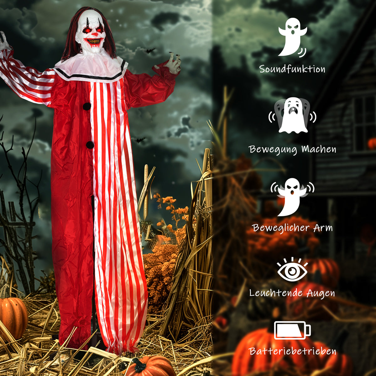 Animierte Halloween-Clowndekoration mit Soundeffekten