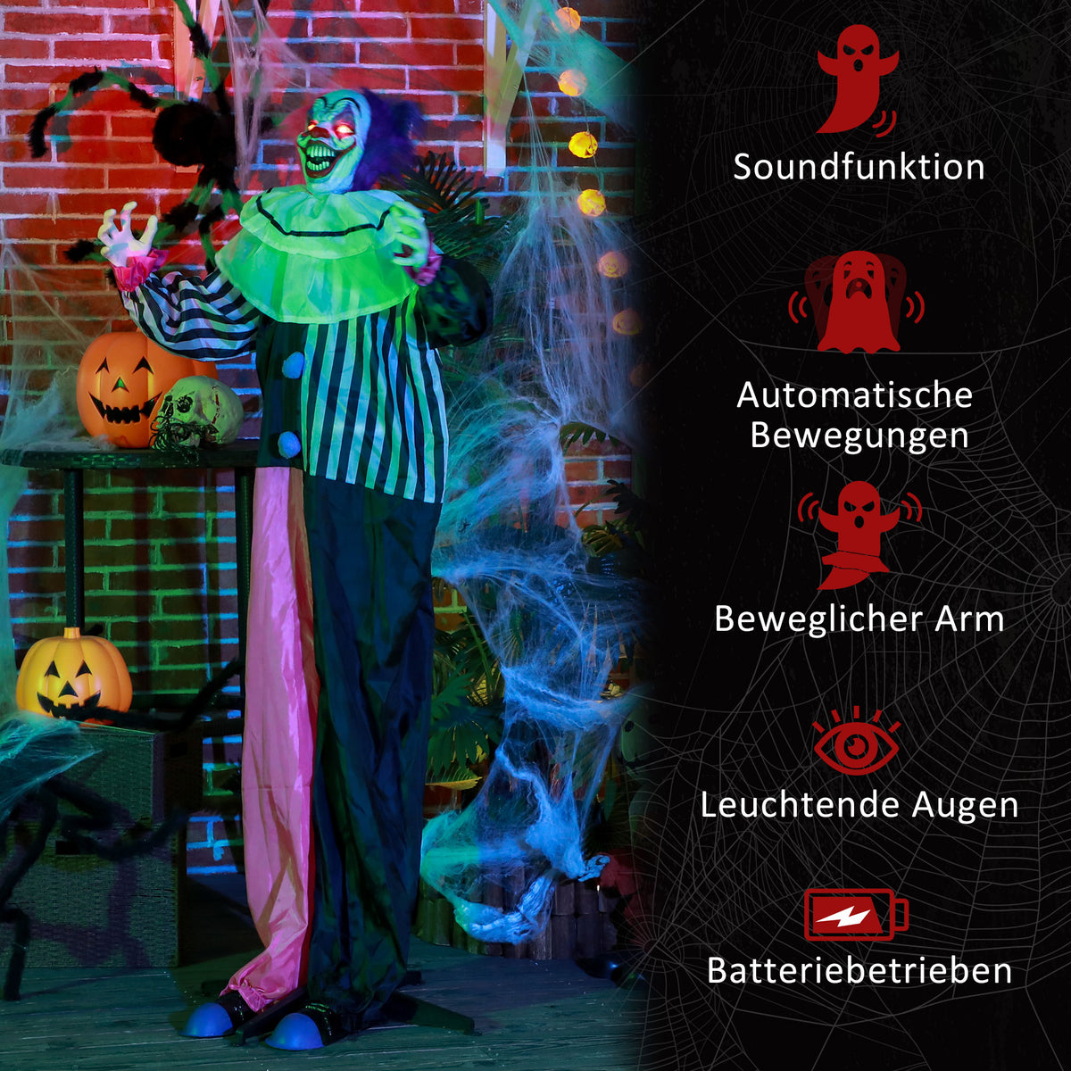 Animierte Halloween-Clowndekoration mit Soundeffekten